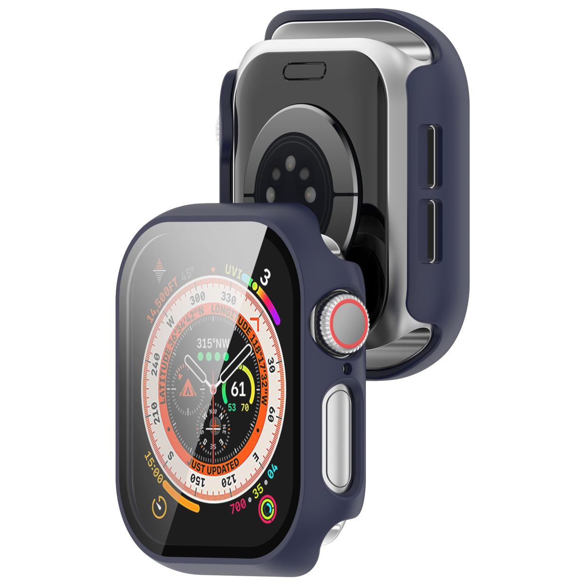 Etui ze szkłem do zegarka Bizon Case Watch Adamo do Apple Watch 11 / 10 (46mm), ciemnoniebieskie